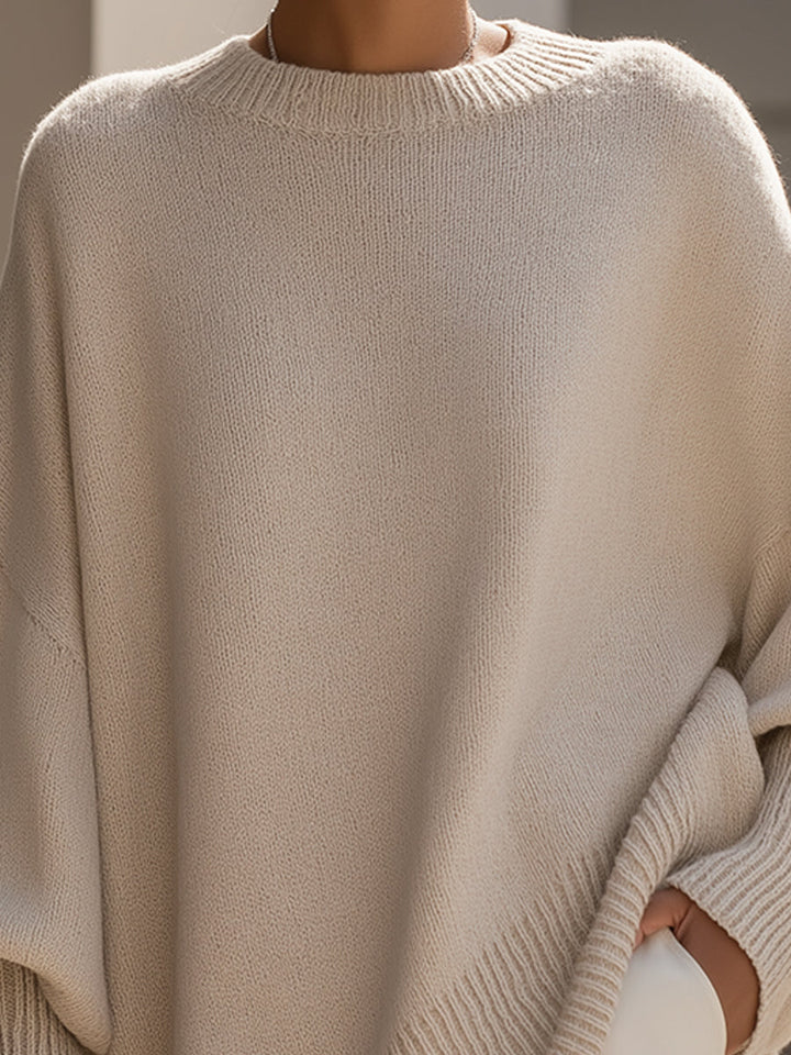 Women's Wool Draped Knit Jumper with a High Split