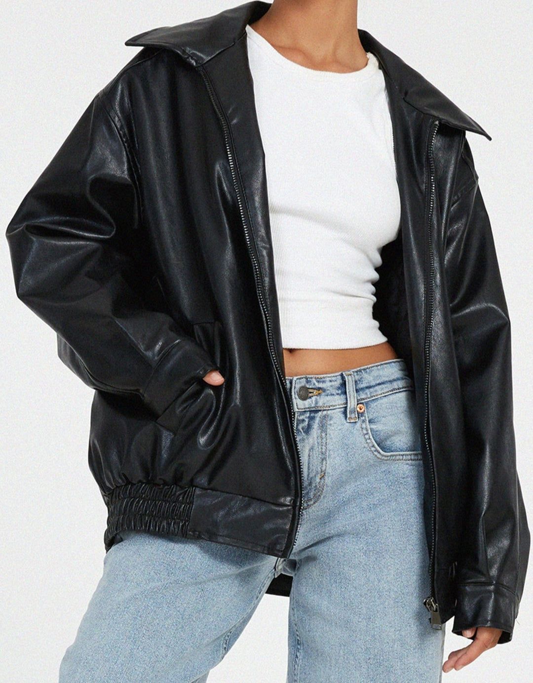 Ruby - Women's Oversized Leather Bomber Jacket