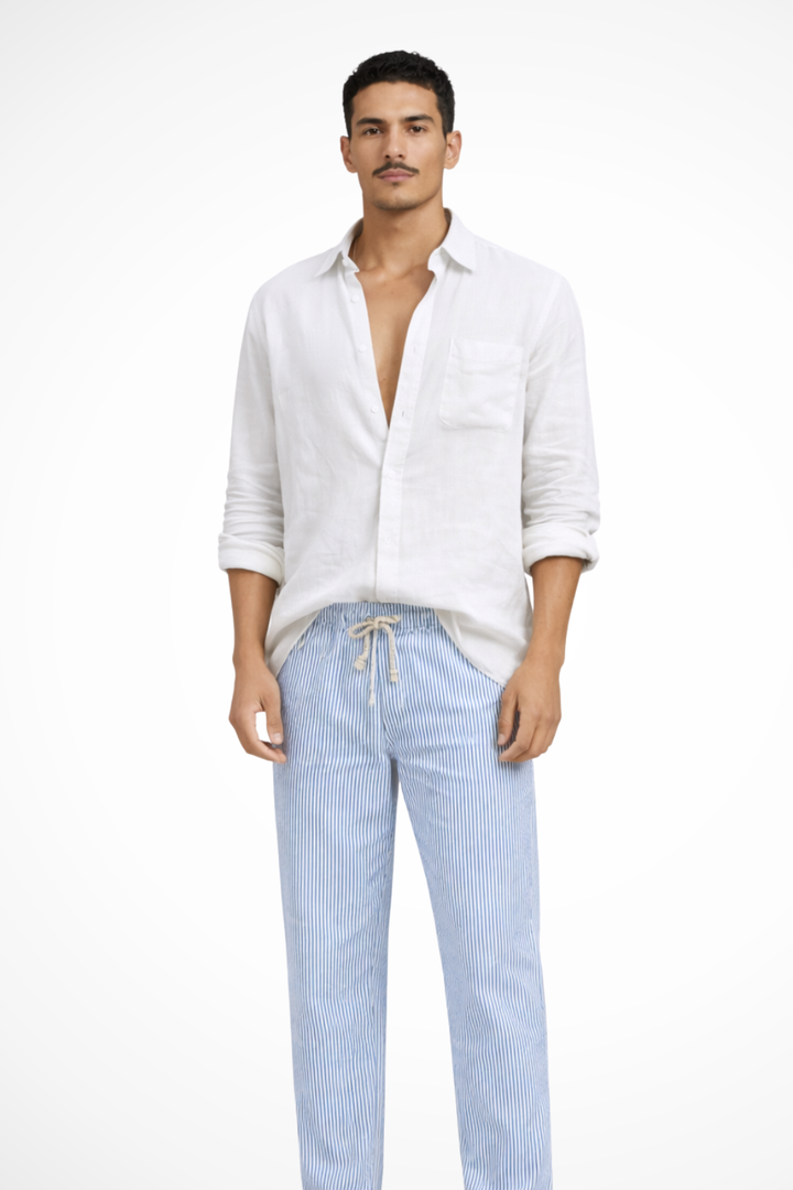 Camisa de lino de manga larga con botones y corte relajado para hombre