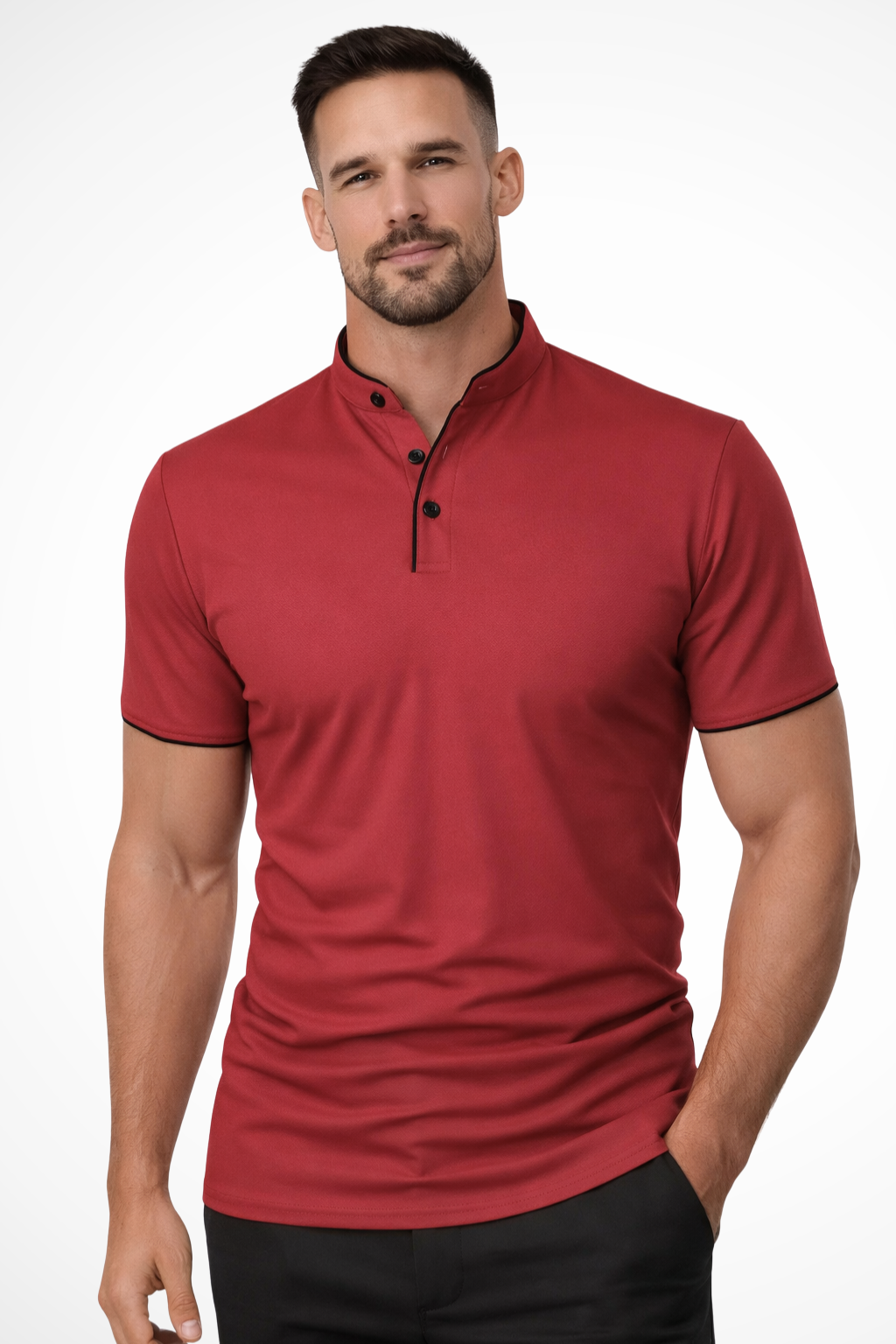 Rafferty - Men Collarless Short Sleeve Polo Shirt