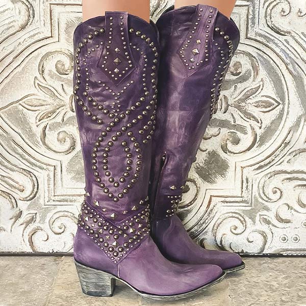 Bottes western pour femme jusqu'aux genoux avec talon carré