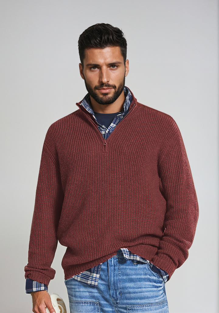 Jersey de media cremallera para hombre | Suéter de punto acanalado para combinar con estilo