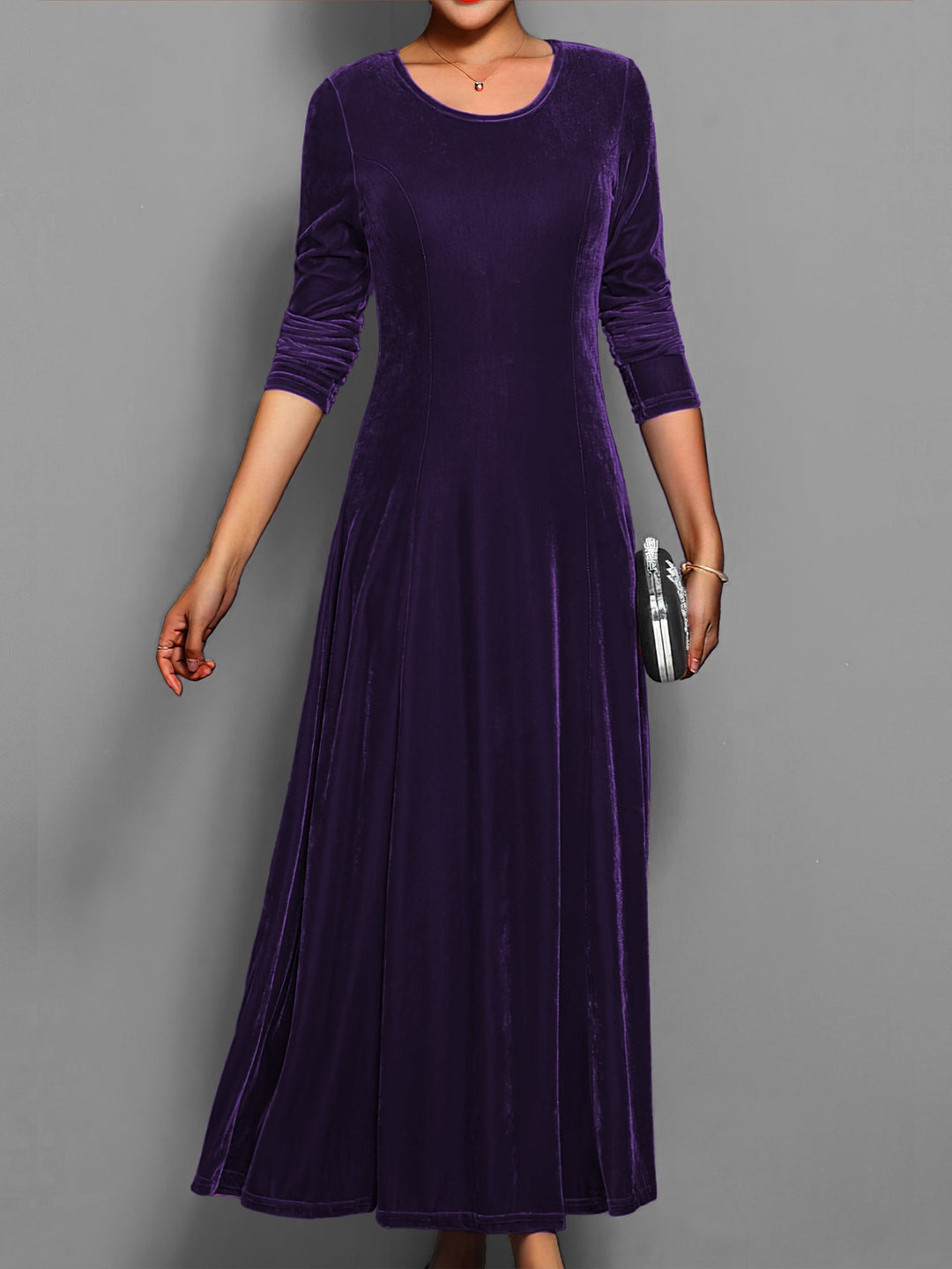 Gloria - Vestido largo de terciopelo para mujer con escote redondo