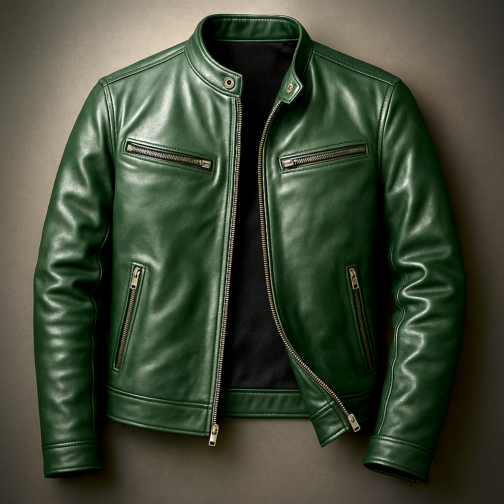 Chaqueta clásica de piel sintética con cremallera para hombre