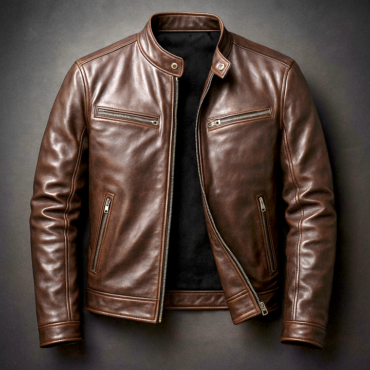 Chaqueta clásica de piel sintética con cremallera para hombre