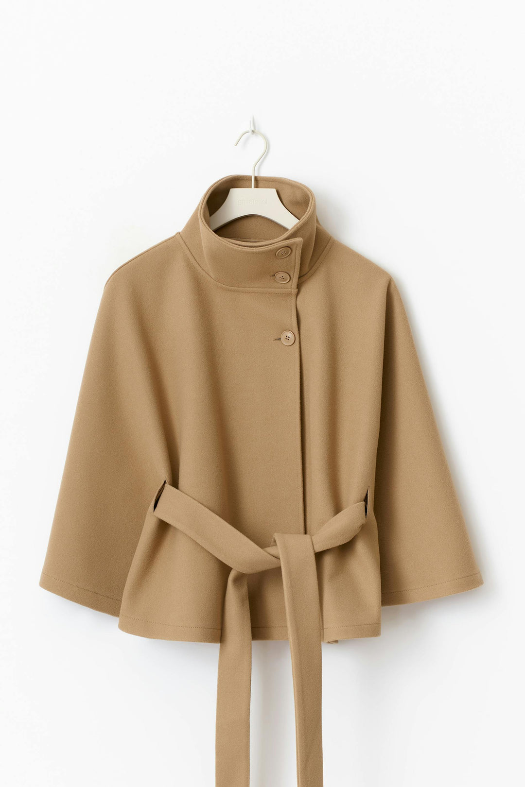 Women's Wool Coat with a High Neck and a Button Front