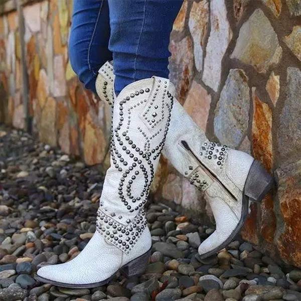 Bottes western pour femme jusqu'aux genoux avec talon carré