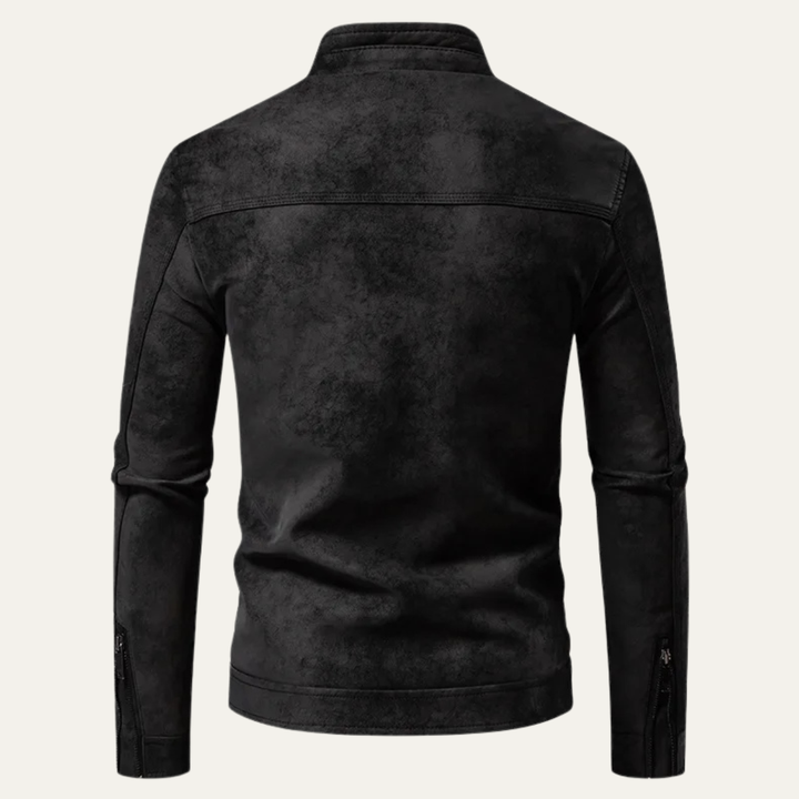 Veste de motard décontractée en cuir à fermeture zippée pour homme
