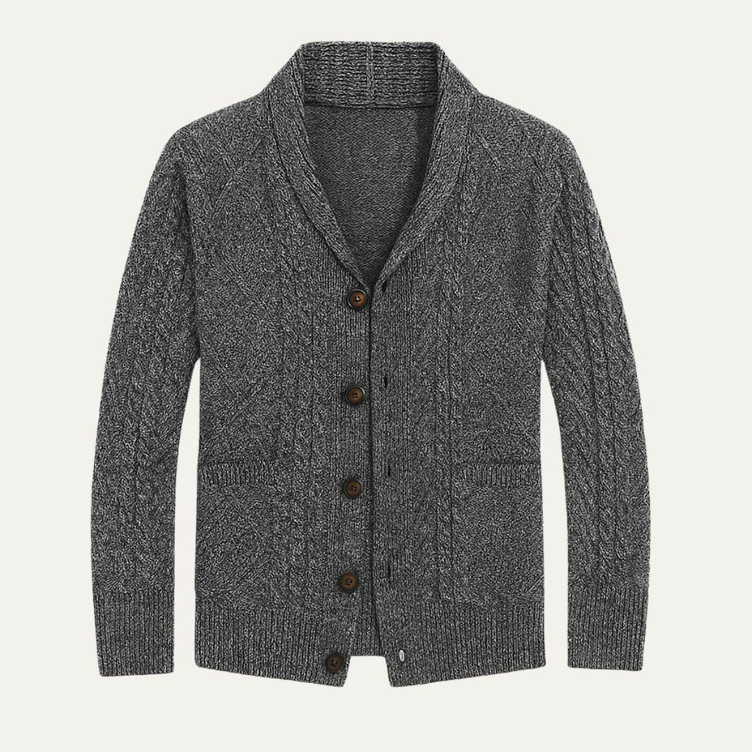 Men's Cashmere Cardigan with Button Front and Side Pockets