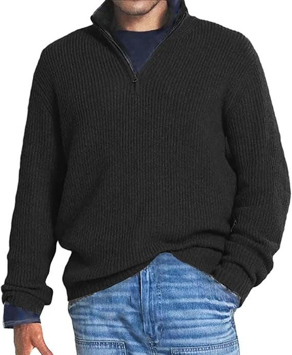 Jersey de media cremallera para hombre | Suéter de punto acanalado para combinar con estilo