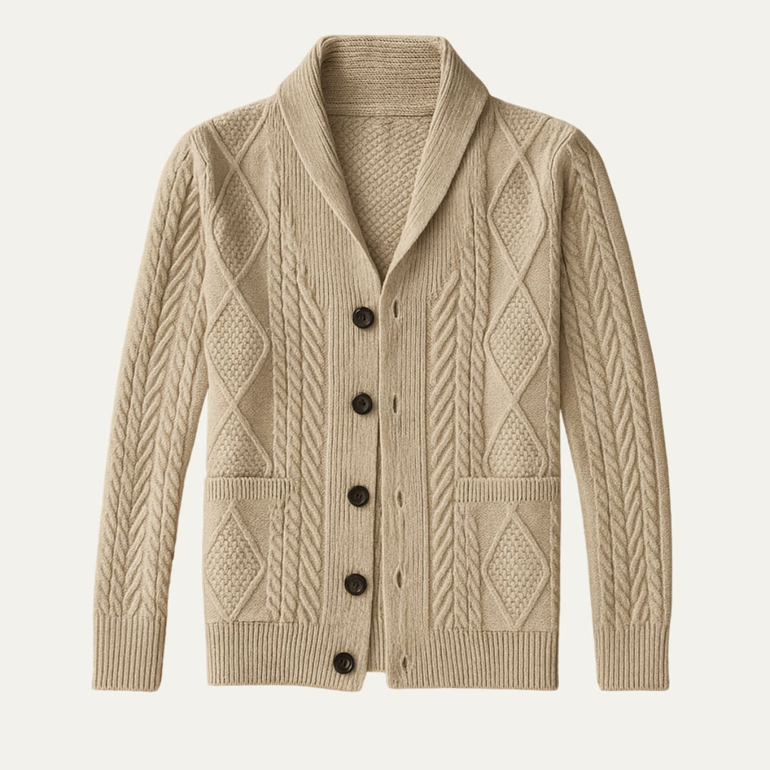 Men's Cashmere Cardigan with Button Front and Side Pockets