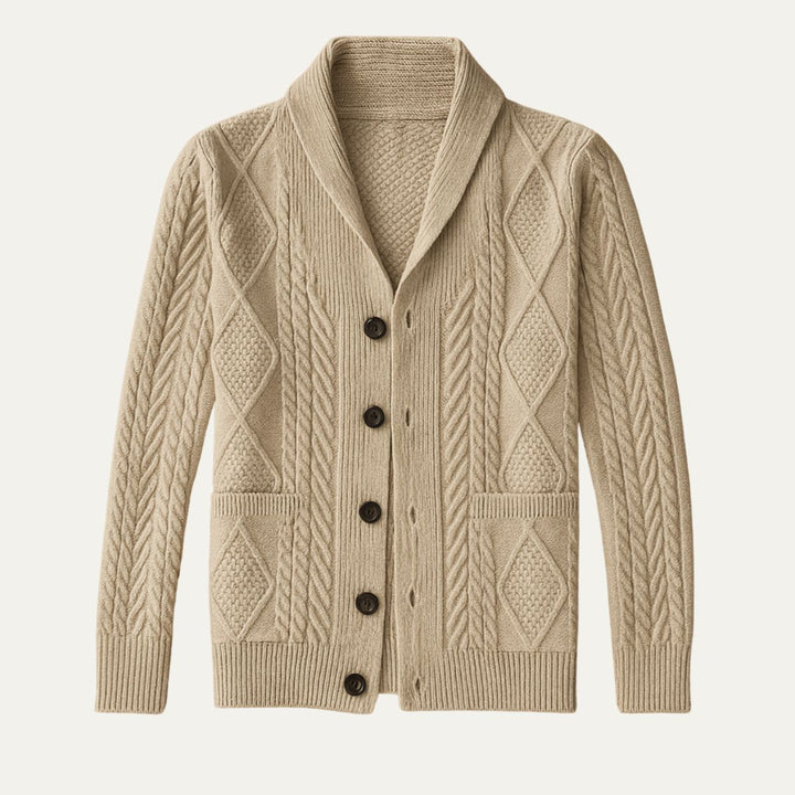 Men's Cashmere Cardigan with Button Front and Side Pockets