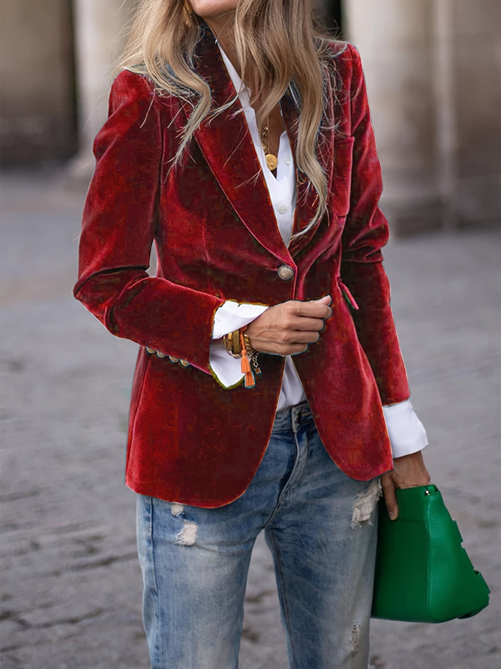 Addison - Blazer de terciopelo para mujer con detalles de botones dorados, un lujo atemporal con un toque moderno
