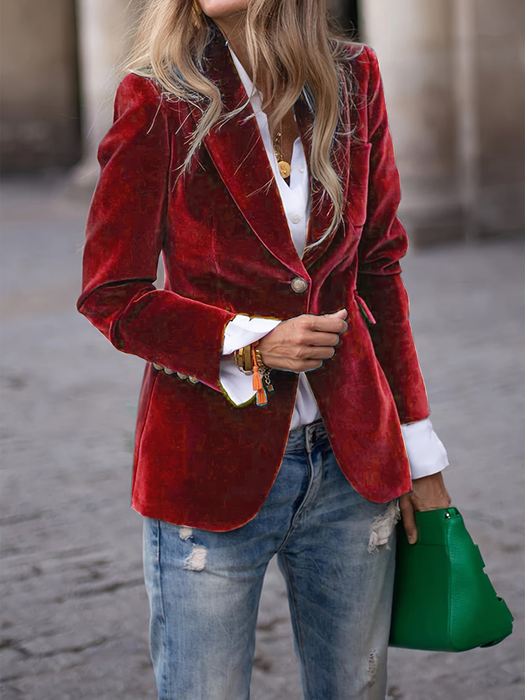 Addison - Blazer de terciopelo para mujer con detalles de botones dorados, un lujo atemporal con un toque moderno