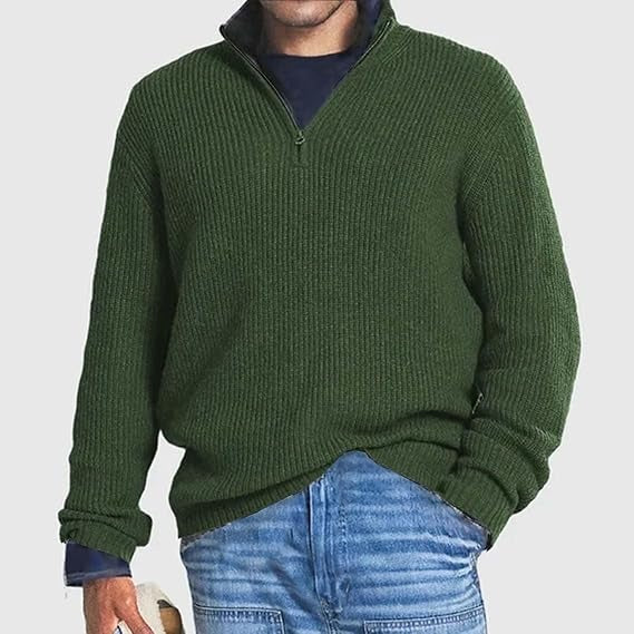 Jersey de media cremallera para hombre | Suéter de punto acanalado para combinar con estilo