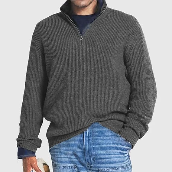 Jersey de media cremallera para hombre | Suéter de punto acanalado para combinar con estilo