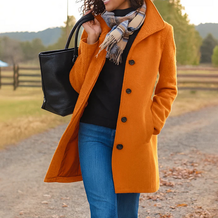 Women's Longline Wool Coat with Tailored Collar – Orange
