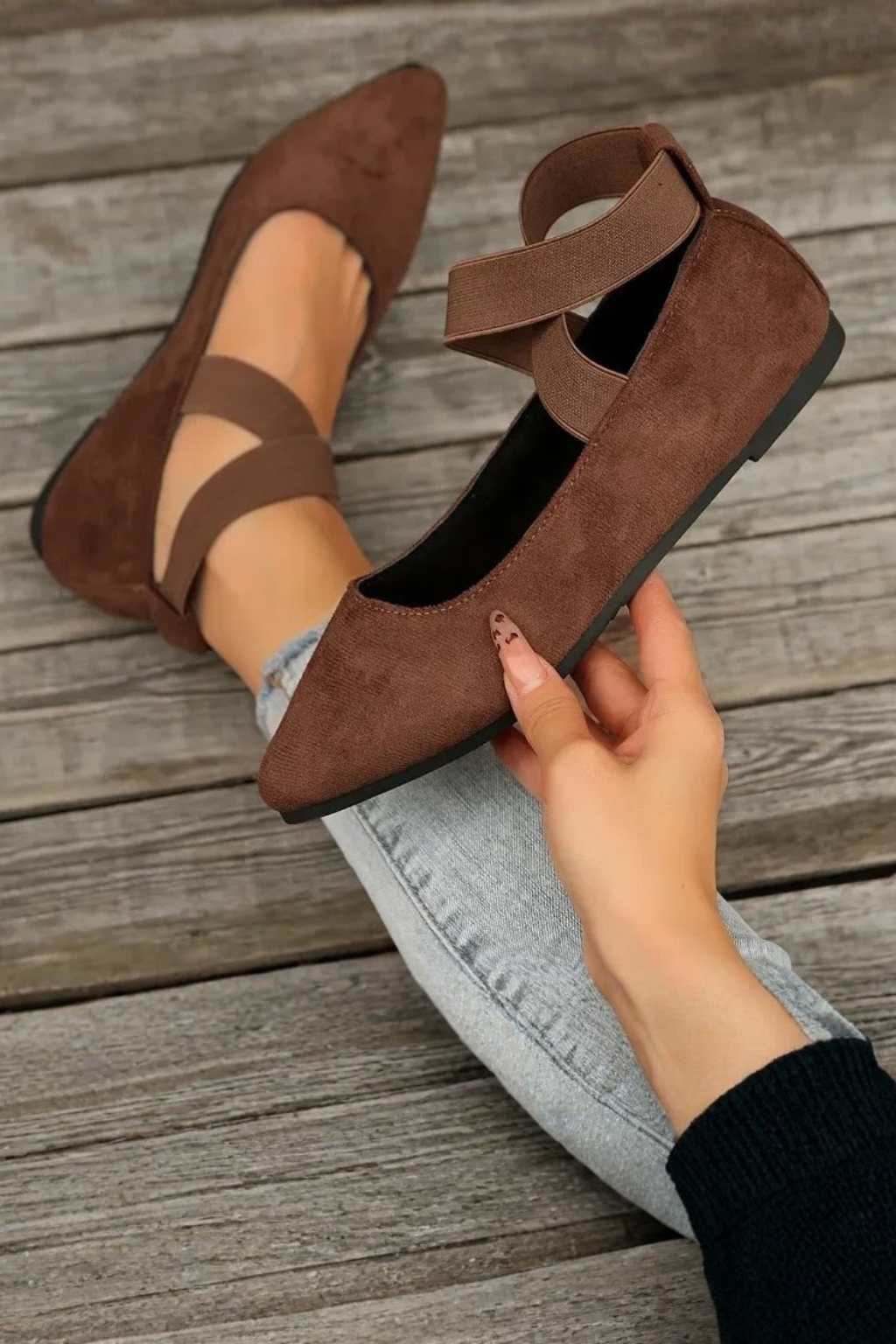 Women's Pointed Toe Ballet Cross Strap Slip-On Comfort Shoes