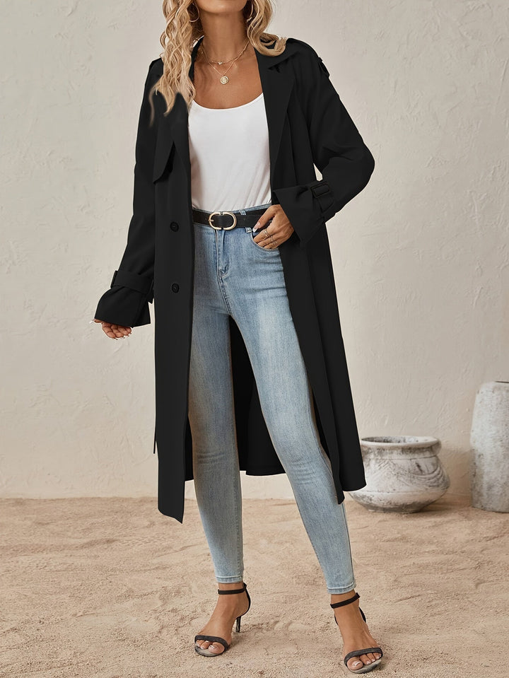 Eshita Trench pour femme – Manteau long élégant en mélange de coton avec coupe structurée & fermeture à boutons