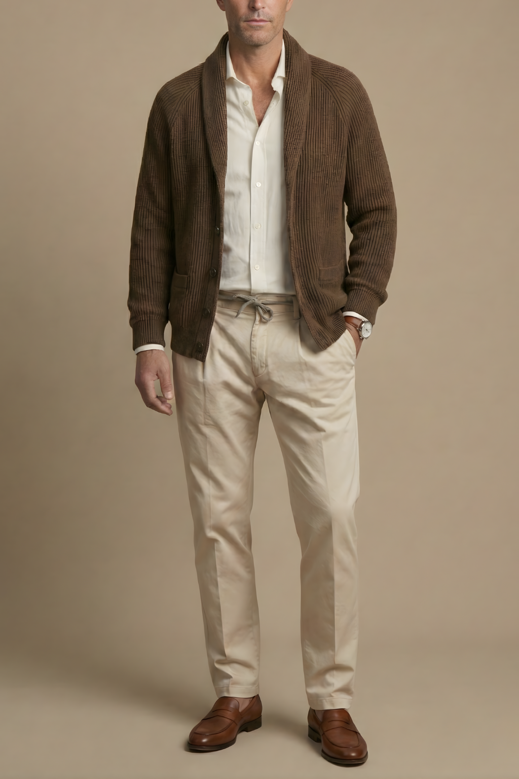 Cardigan en maille pour homme avec col châle et boutonnage sur le devant