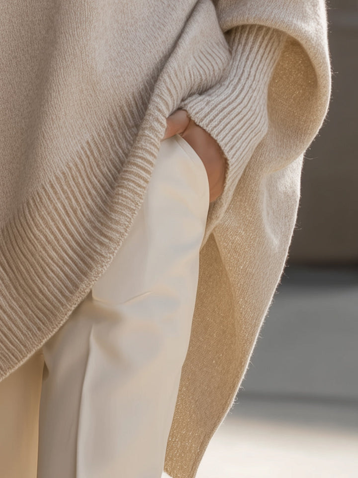 Women's Wool Draped Knit Jumper with a High Split
