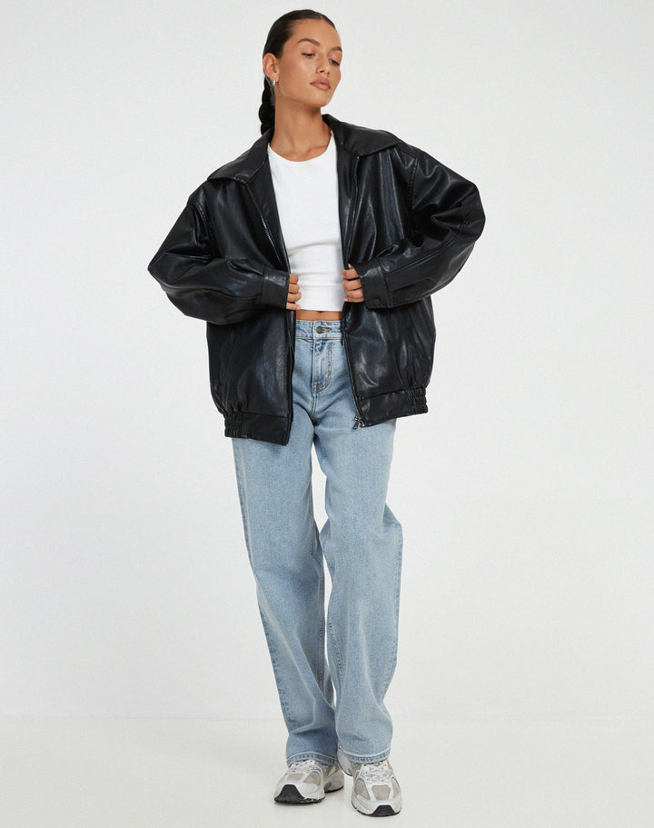 Ruby - Women's Oversized Leather Bomber Jacket