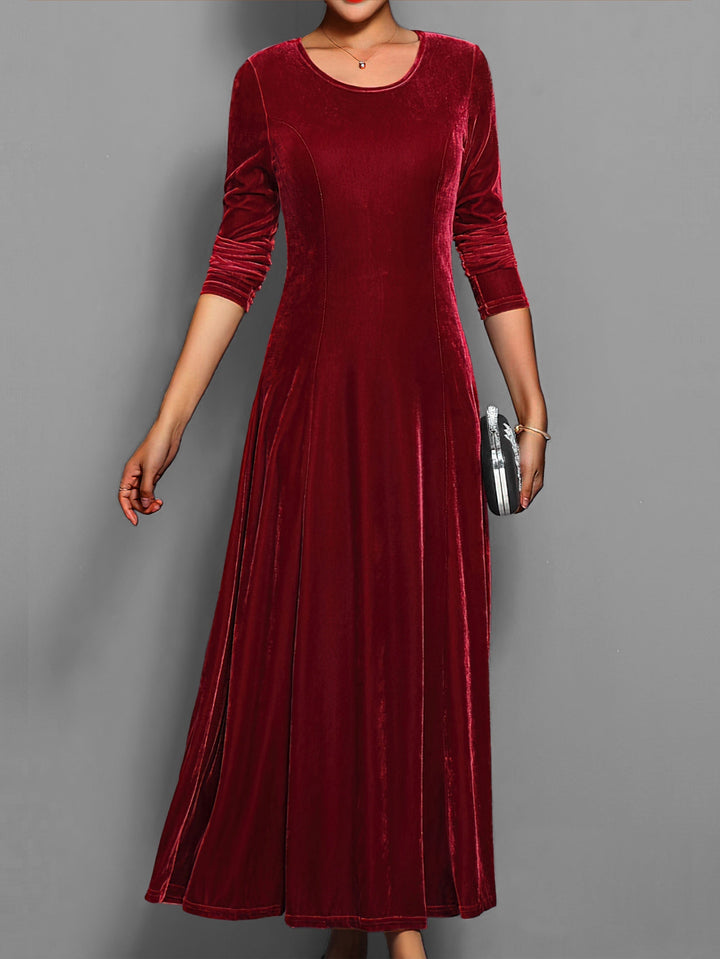 Gloria - Vestido largo de terciopelo para mujer con escote redondo