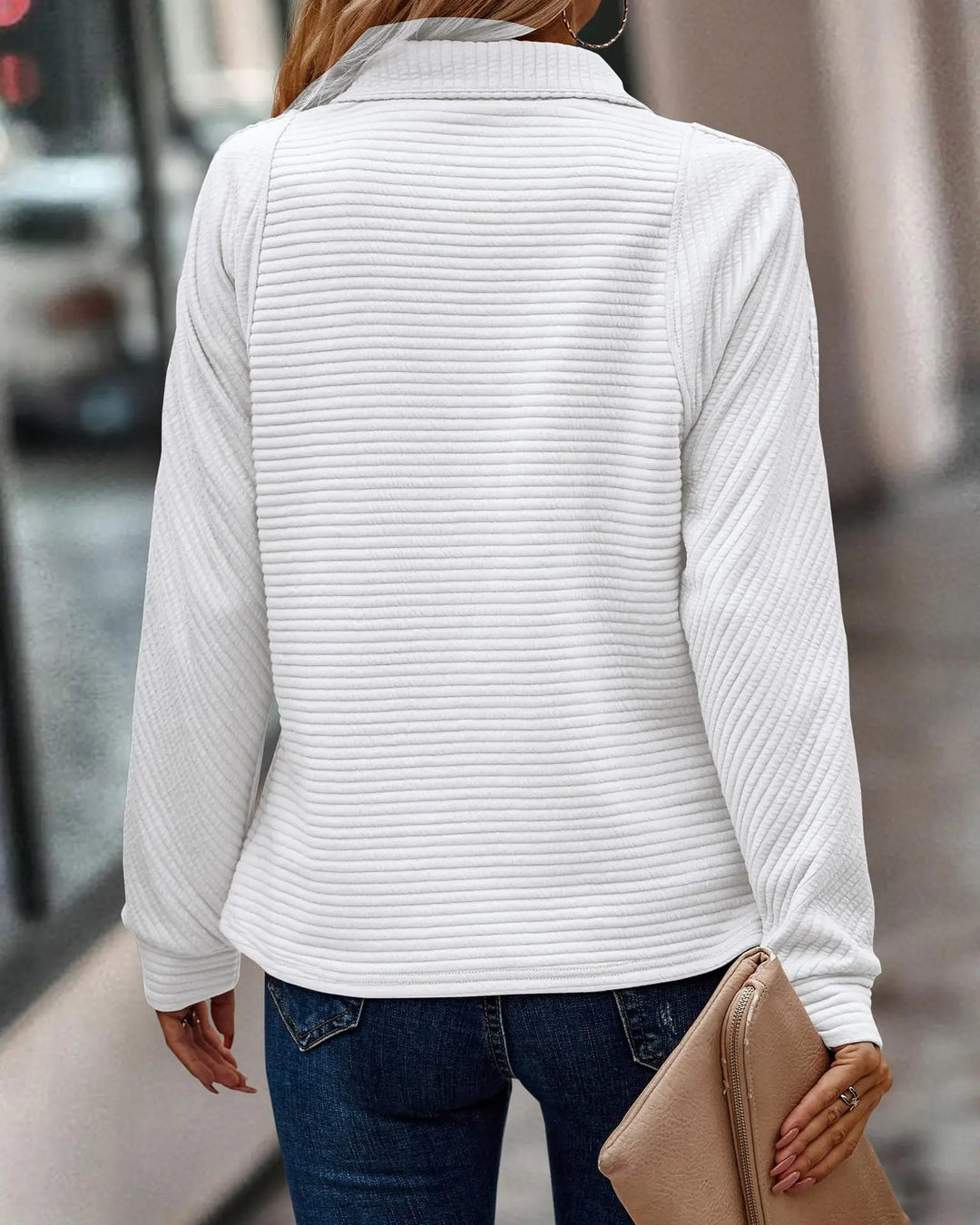 Libby - Women's V-Neck Zip Sweater