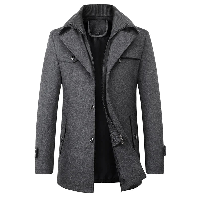 Michael - Élégant long pardessus d’hiver boutonné pour homme