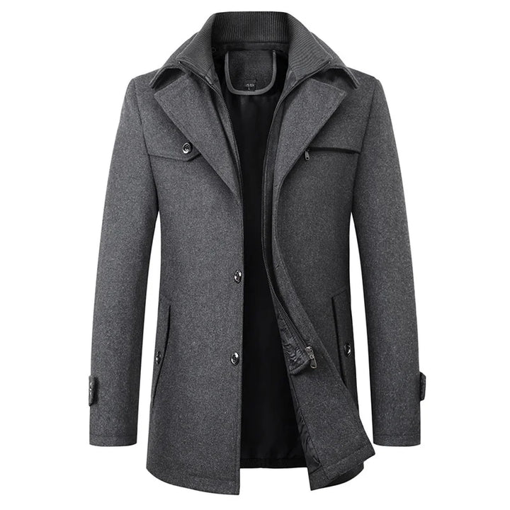 Michael - Élégant long pardessus d’hiver boutonné pour homme