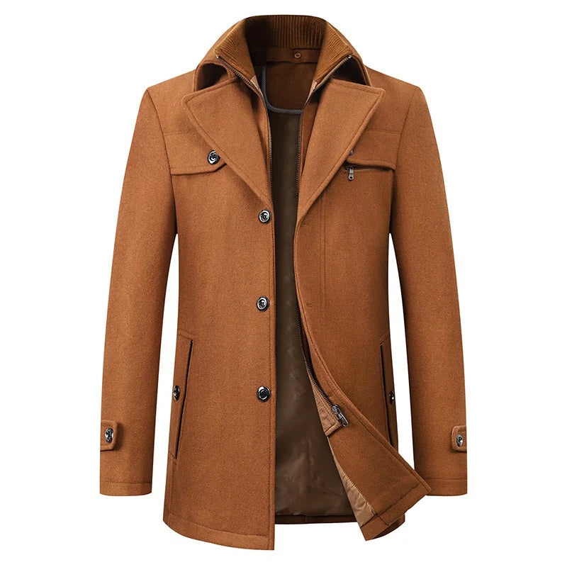 Michael - Élégant long pardessus d’hiver boutonné pour homme