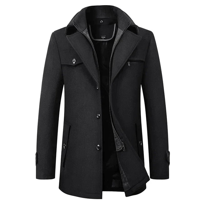 Michael - Élégant long pardessus d’hiver boutonné pour homme