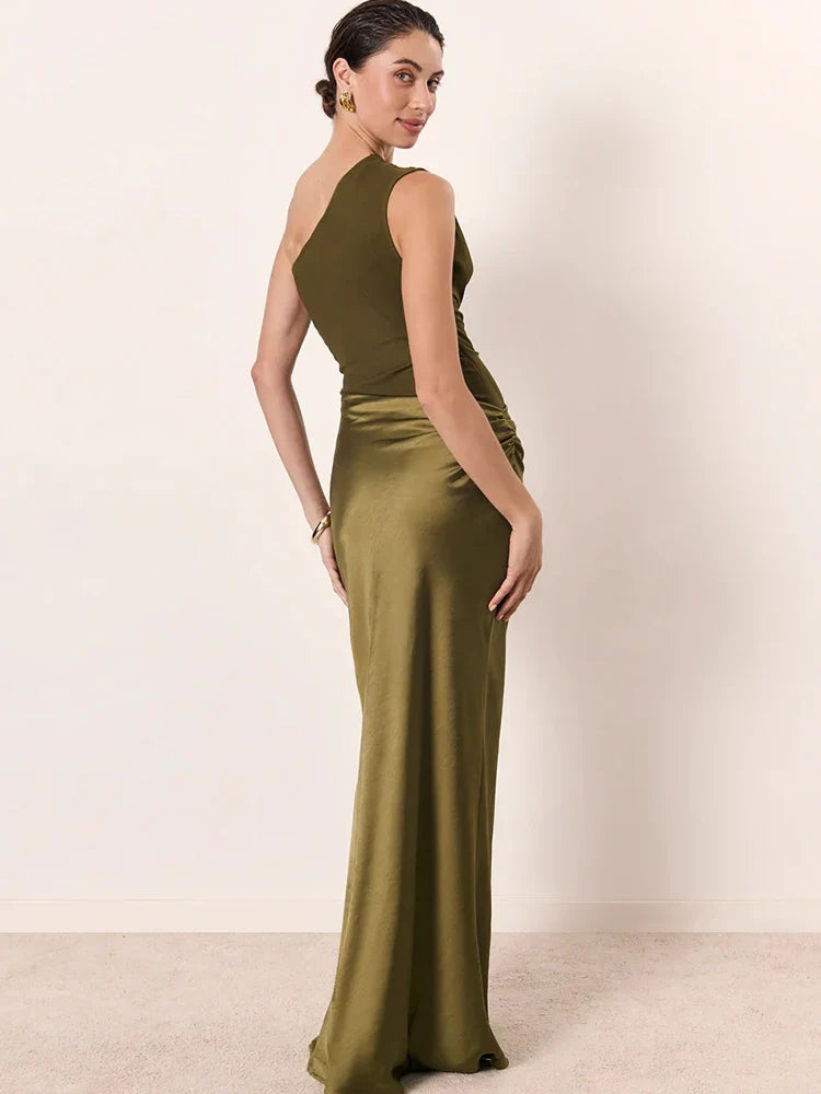 Kendra - Women's One-Shoulder Patchwork Maxi Dress