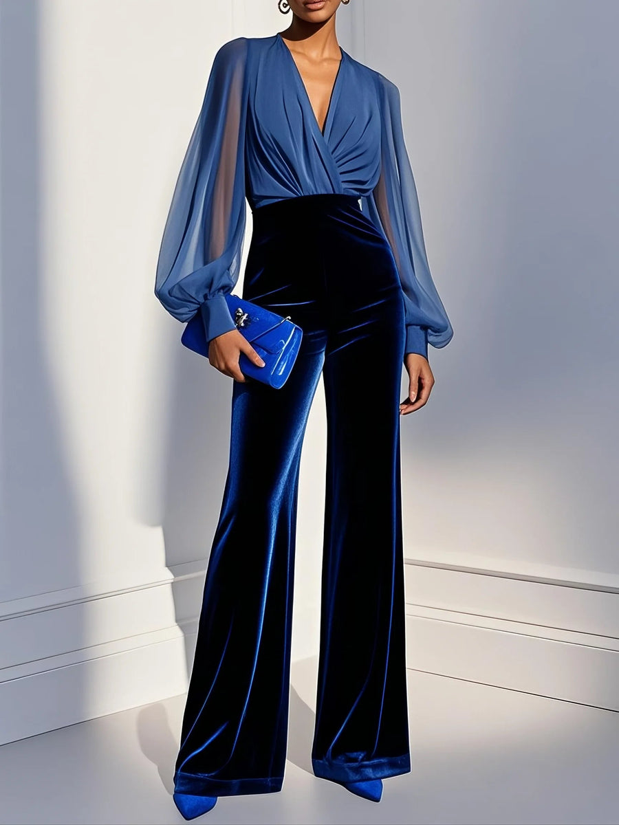 Nora - Women's V-Neck Long Sleeve Jumpsuit