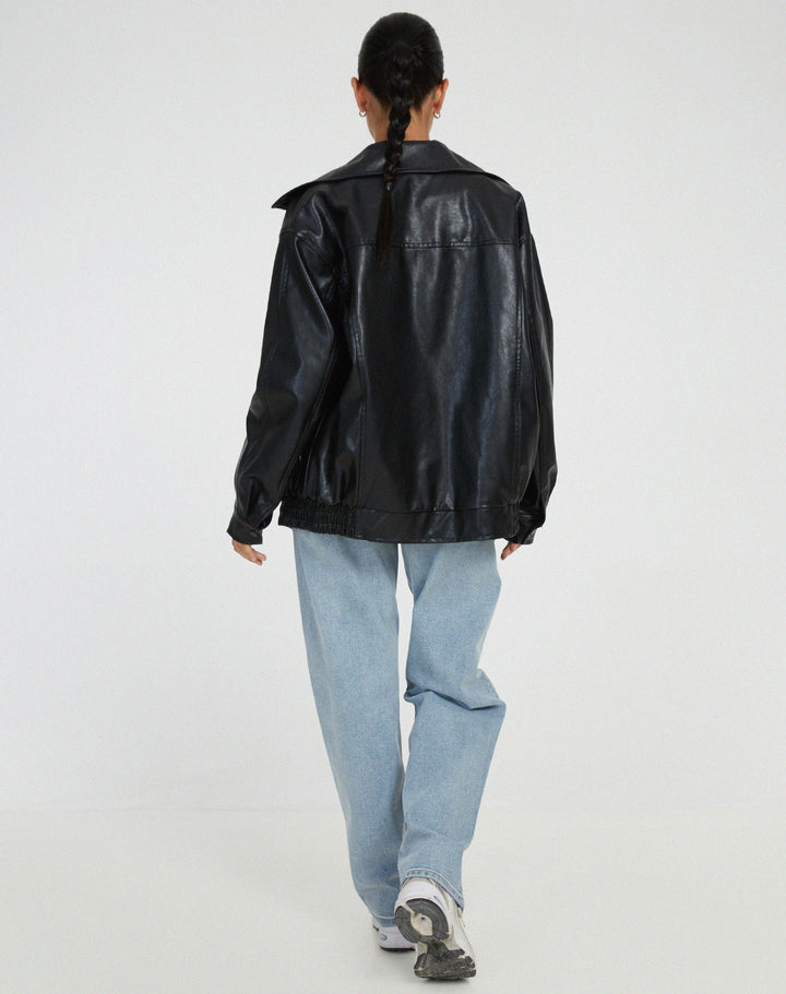 Ruby - Women's Oversized Leather Bomber Jacket