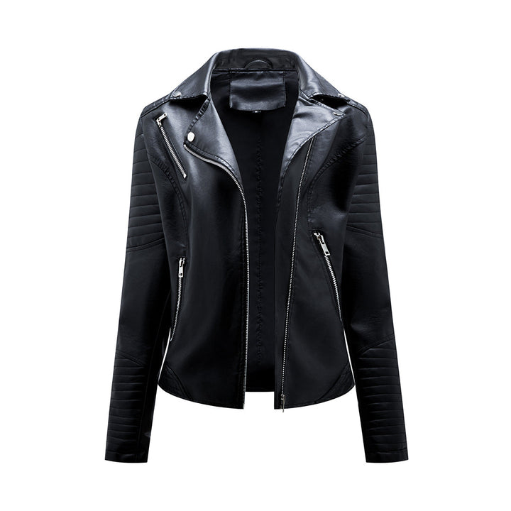 Chaqueta de cuero con solapas para mujer | Corta