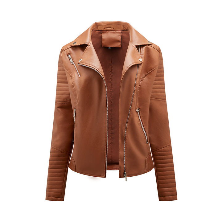 Chaqueta de cuero con solapas para mujer | Corta