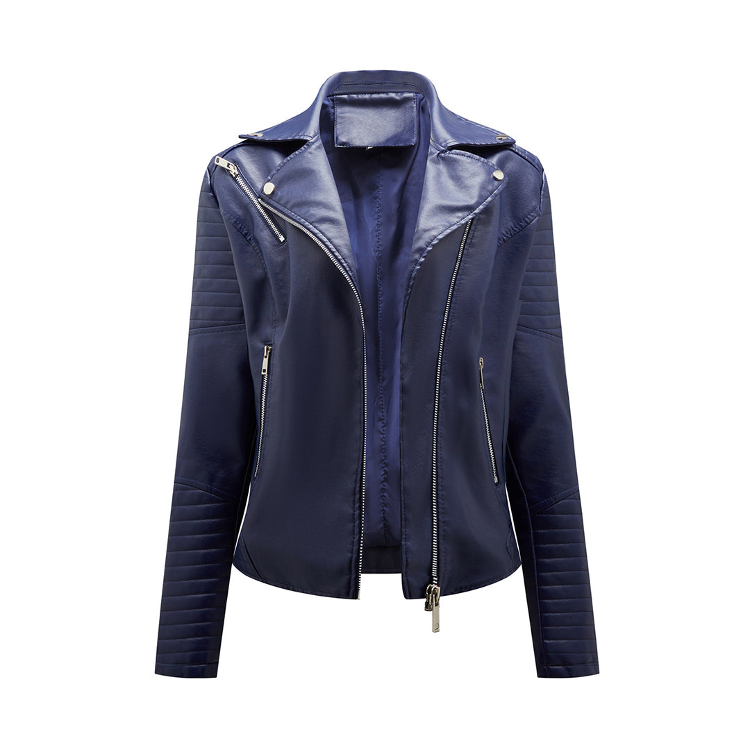 Chaqueta de cuero con solapas para mujer | Corta