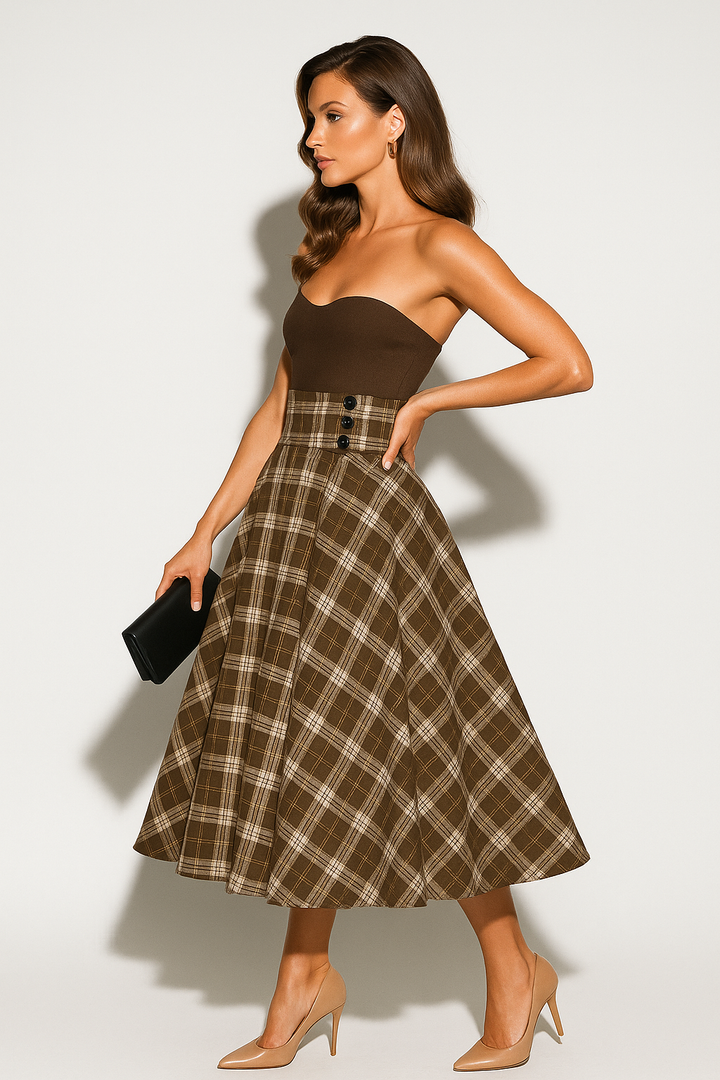 Women's Plaid A-Line Midi Skirt for Autumn Days