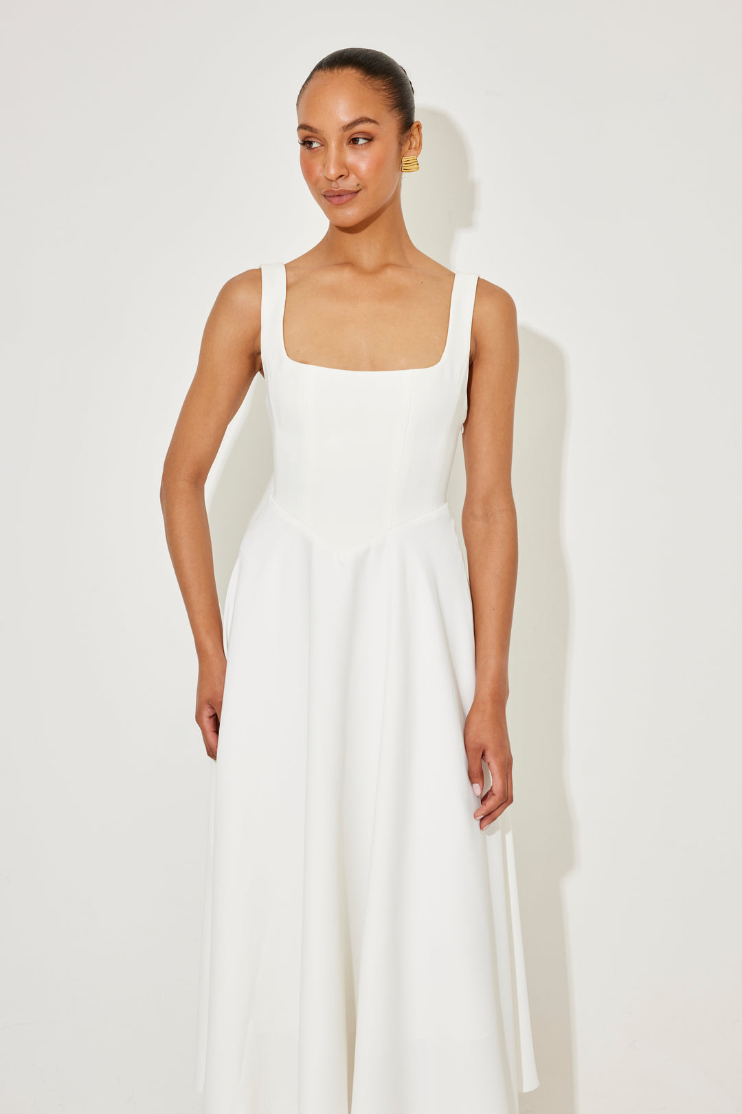 Women's Flowy Midi Dress Square Neck Relaxed Fit