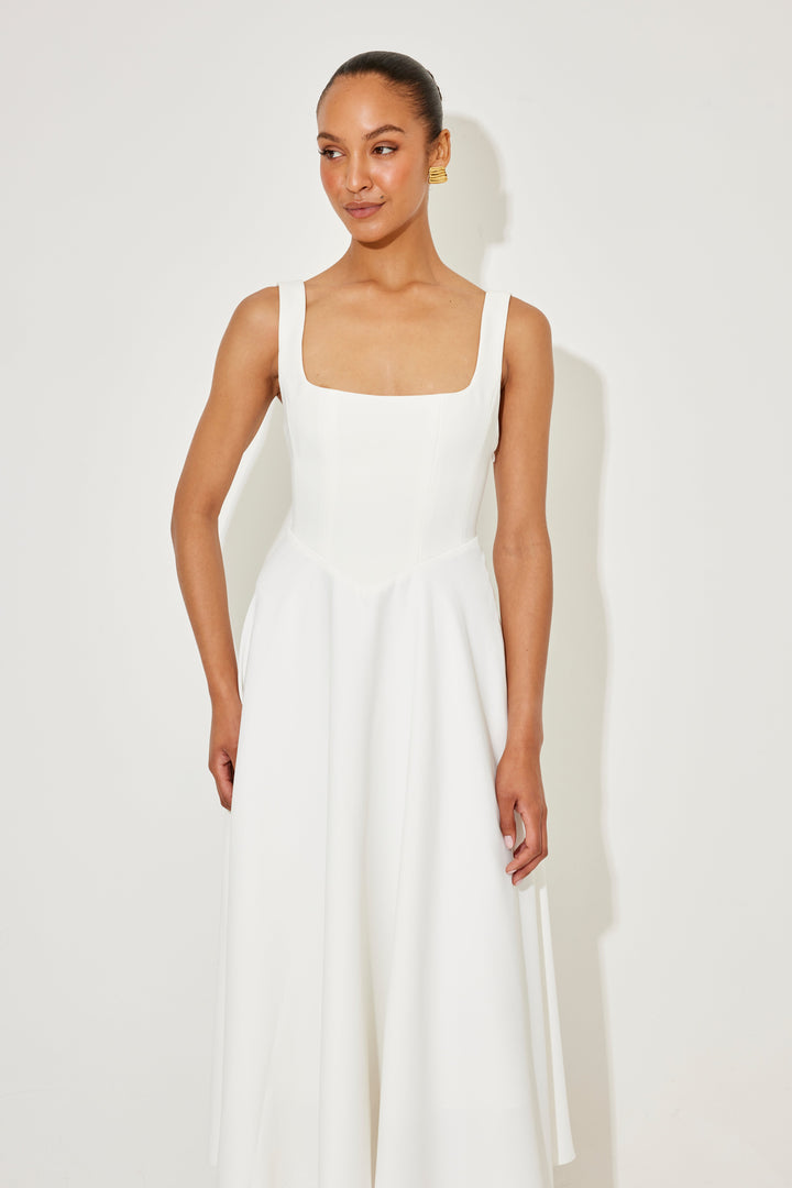 Women's A-Line Corset Midi Dress - White