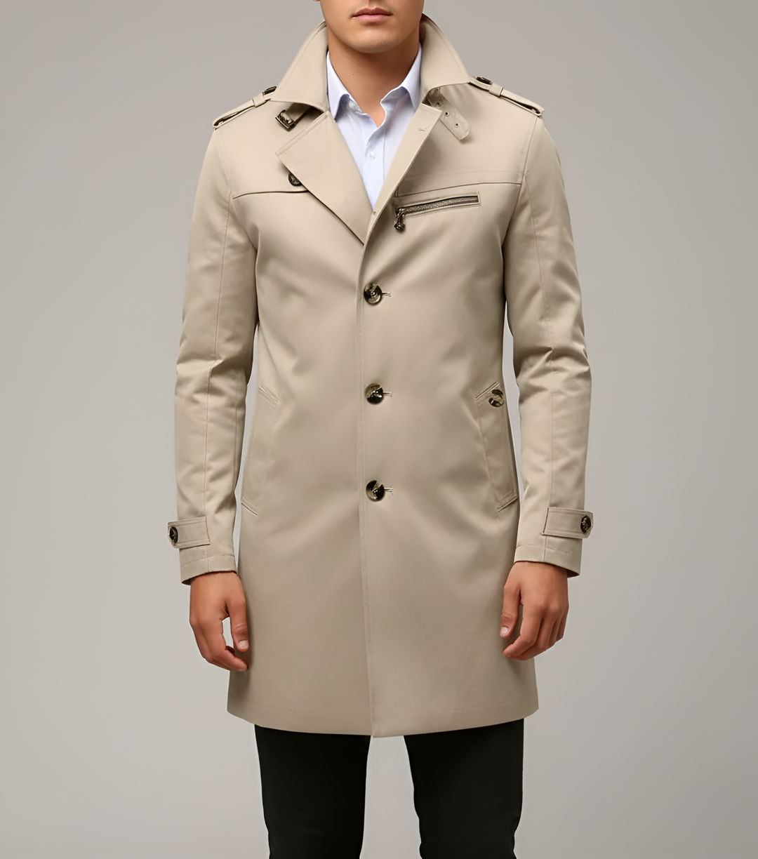 Trench-coat élégant pour homme avec ceinture et fermeture boutonnée