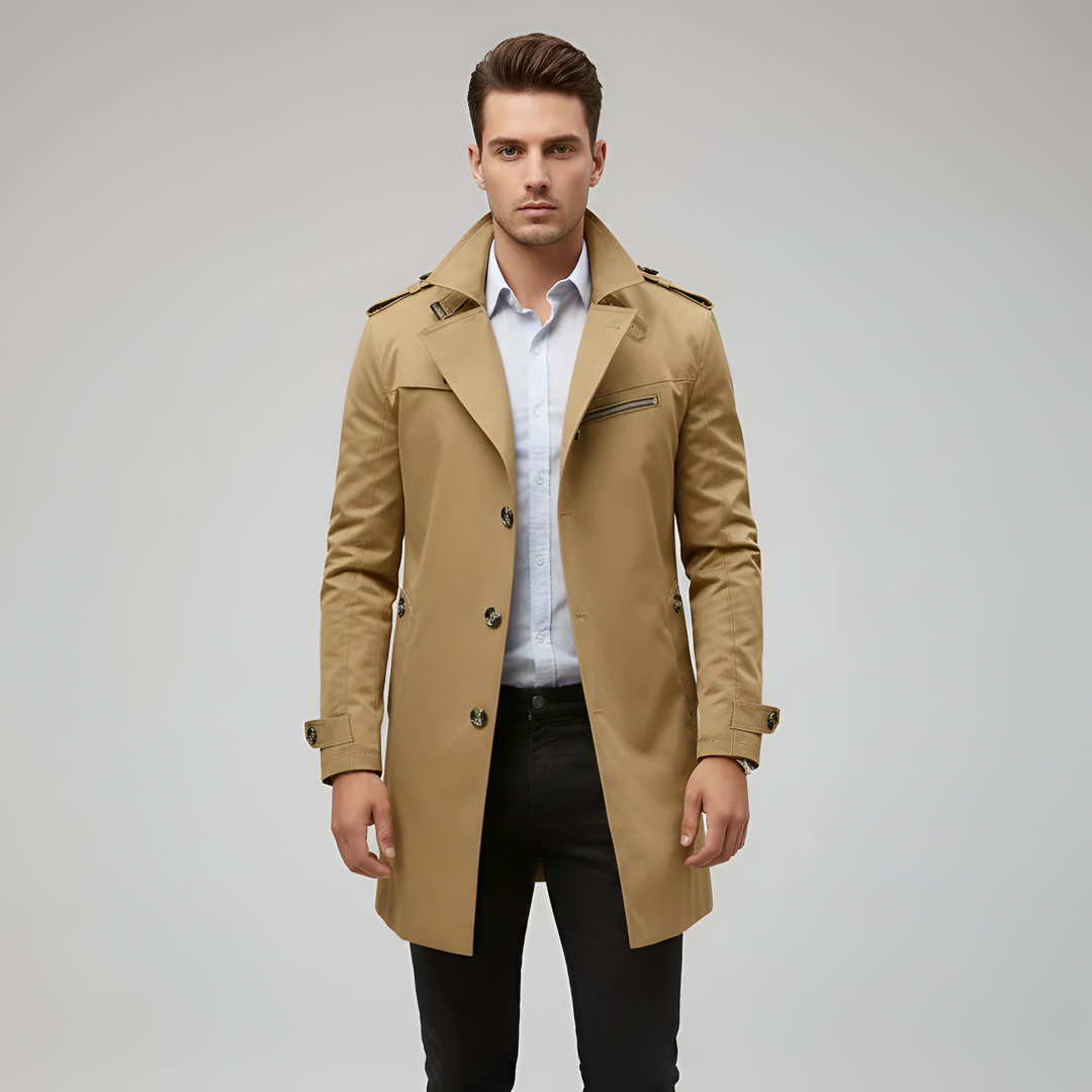 Trench-coat élégant pour homme avec ceinture et fermeture boutonnée