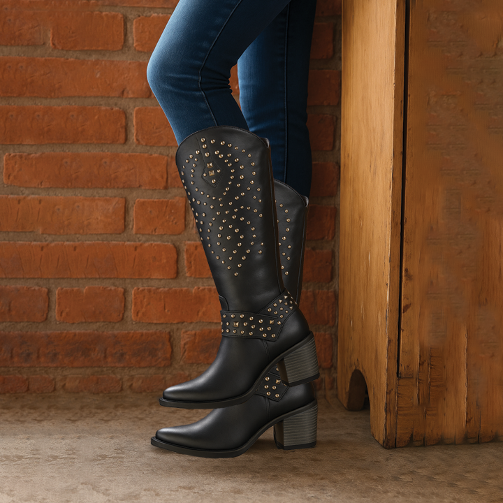 Bottes western pour femme jusqu'aux genoux avec talon carré