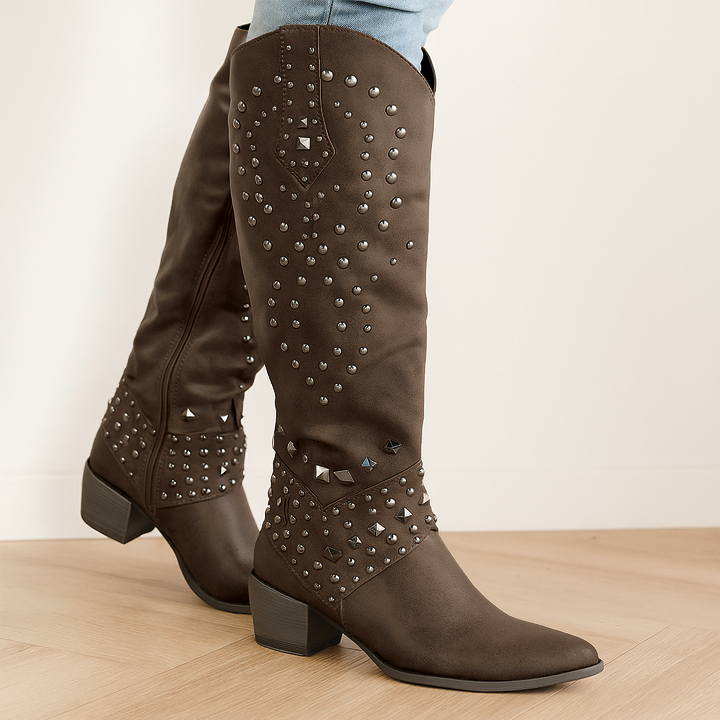 Bottes western pour femme jusqu'aux genoux avec talon carré