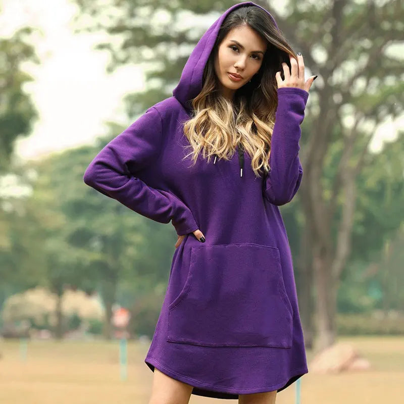 Nicole - Women's Long Warm Hoodie Dress