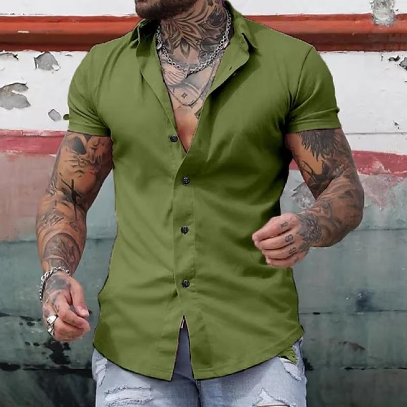 Men’s Casual Short Sleeve Button-Up Shirt with Stylish Fit and Durable Cotton Blend