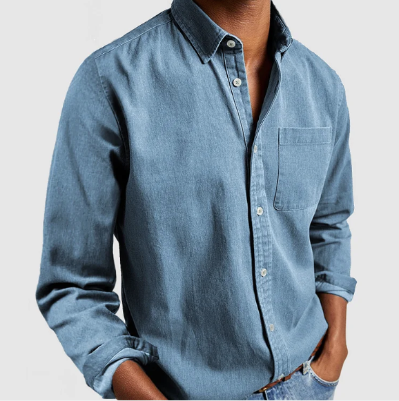 Men's Casual Denim Button-Down Shirt