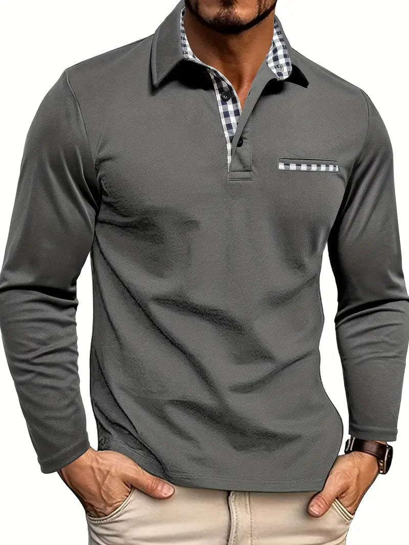 Men's Long Sleeve Collared Polo Shirt