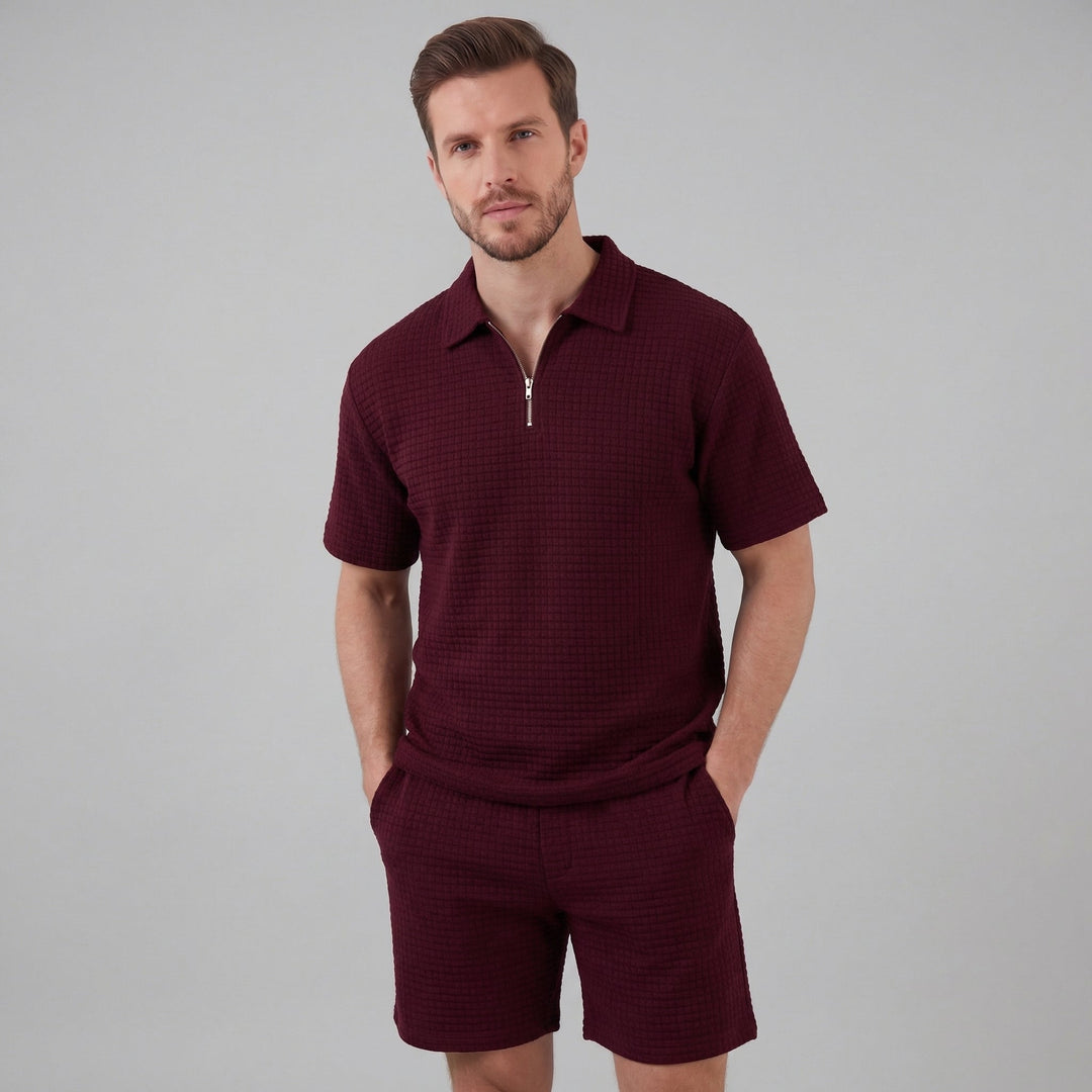 Conjunto de verano para hombre con camiseta y pantalón corto de punto waffle